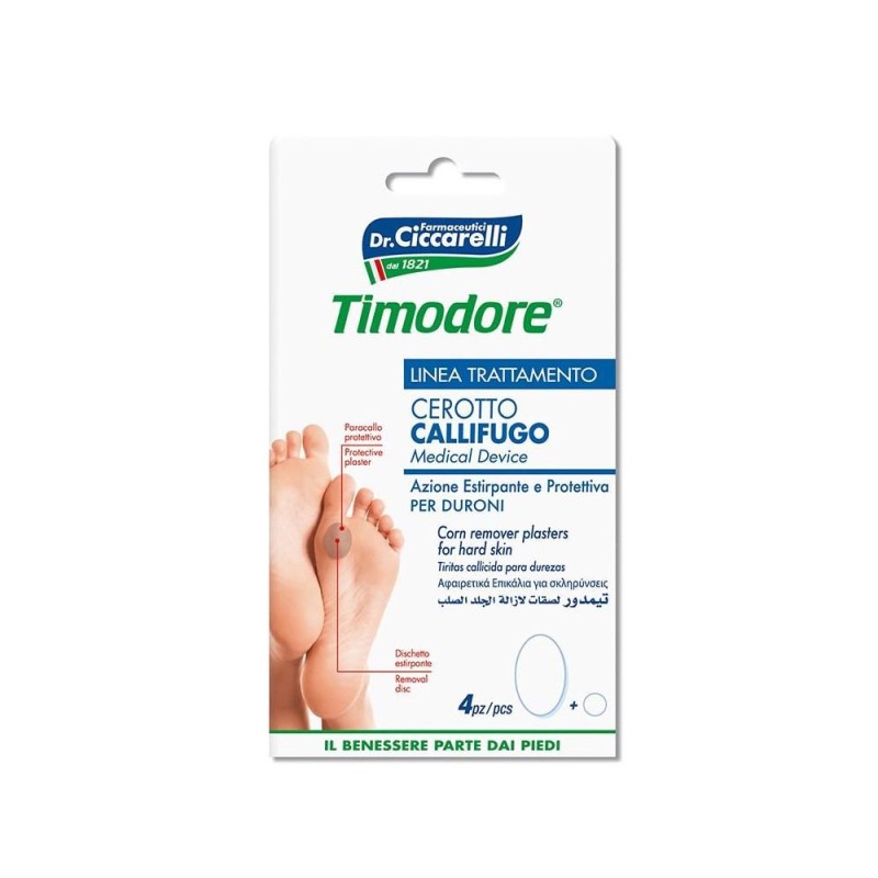 Timodore
cerotto callifugo
Azione estirpante e protettiva
per duroni
Confezione da 4 cerotti