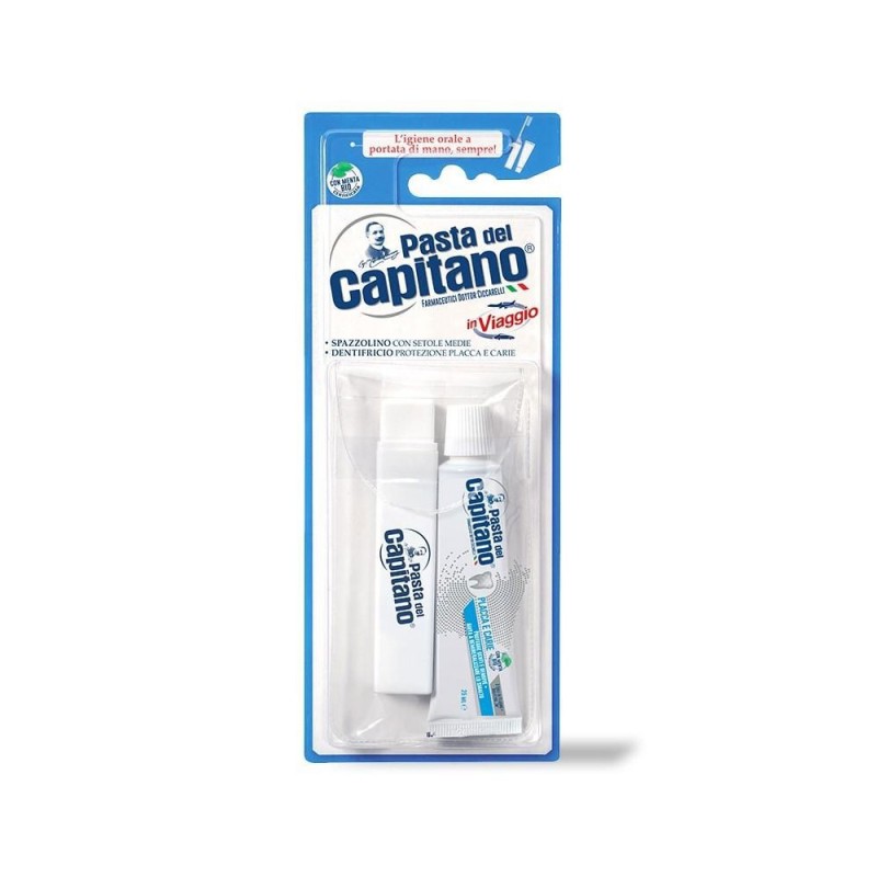 Pasta del Capitano
Kit Viaggio
spazzolino con setole medie
dentifricio protezione placca e carie