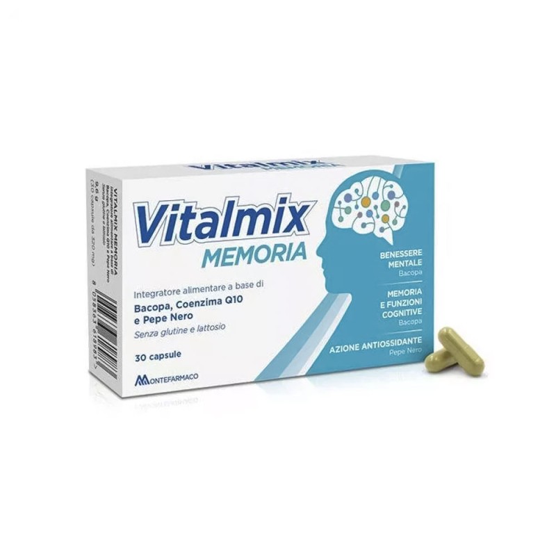 Vitalmix
Memoria
Integratore alimentare a base di bacopa, coenzima Q10 e pepe nero
