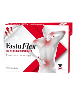 Fastuflex
180 mg cerotto medicato
diclofenac epolamina
effetto fino a 24h
per uso cutaneo
confezione da 5 cerotti medicati