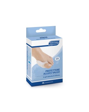 NOK SAN
protettore alluce valgo
in gel naturale di silicone
disponibili in due misure: S/M - L/XL
confezione da 1 pezzo