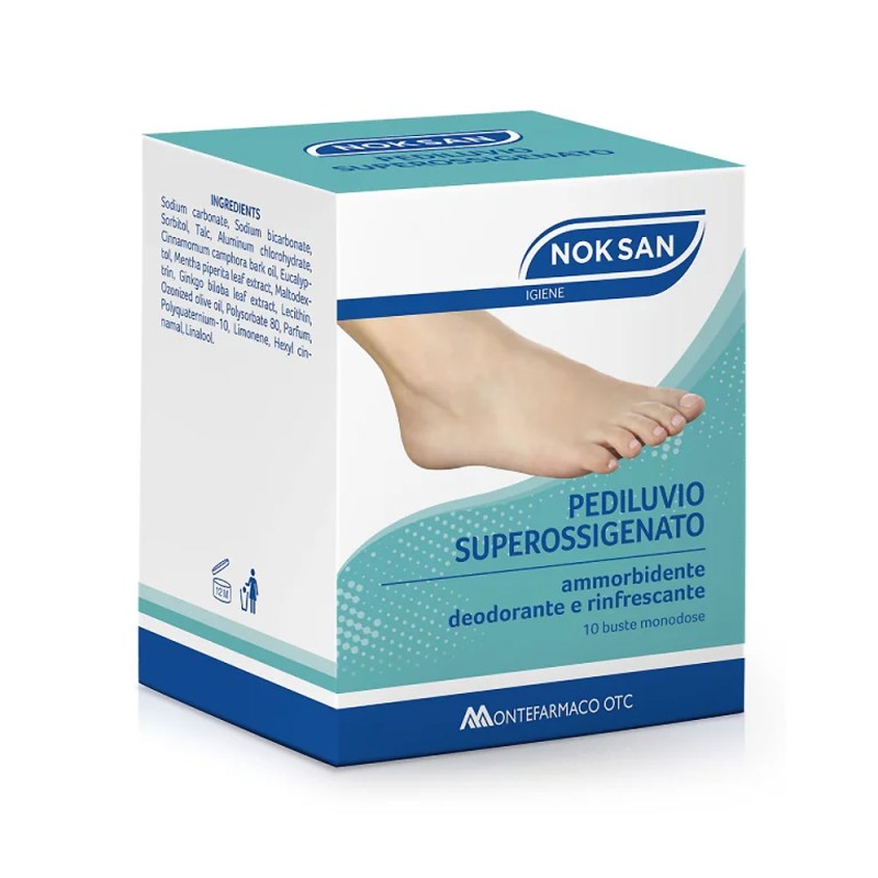 NOK SAN
pediluvio superossigenato
ammorbidente deodorante e rinfrescante
confezione 10 buste monodose da 25 g