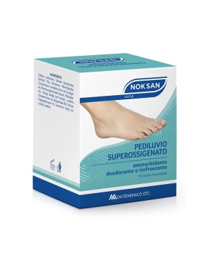 NOK SAN
pediluvio superossigenato
ammorbidente deodorante e rinfrescante
confezione 10 buste monodose da 25 g
