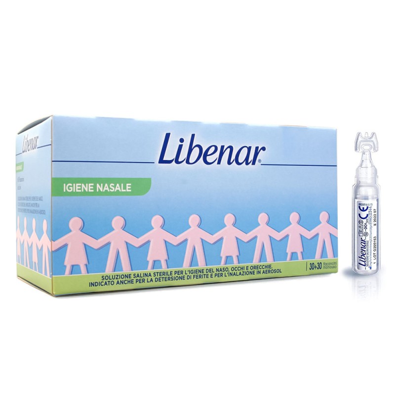 Libenar
igiene nasale
soluzione isotonica sterile
per l'igiene del naso, occhi e orecchie.