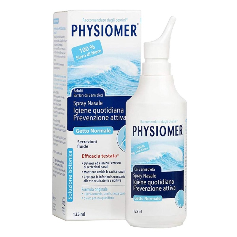 Physiomer
getto normale
100% siero di mare
spray nasale
igiene quotidiana, prevenzione attiva