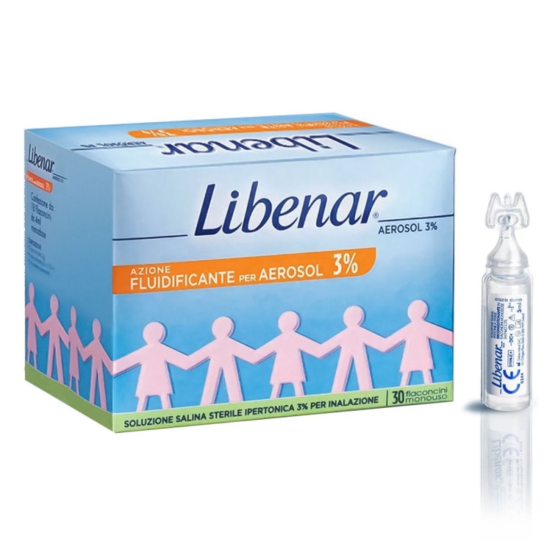 Libenar
aerosol 3%
azione fluidificante per aerosol
soluzione salina sterile ipertonica 3% per inalazione