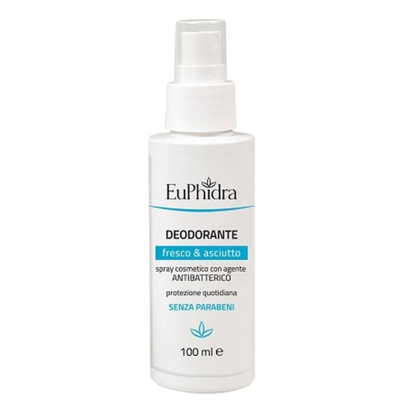 Euphidra
Deodorante Spray
Fresco & Asciutto
Spray cosmetico con agente antibatterico, protezione quotidiana.