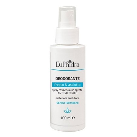 Euphidra
Deodorante Spray
Fresco & Asciutto
Spray cosmetico con agente antibatterico, protezione quotidiana.