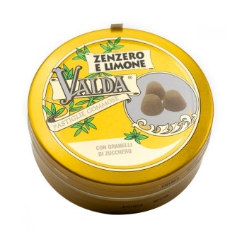 Valda
zenzero e limone
pastiglie gommose
con granelli di zucchero
confezione di latta 50 g