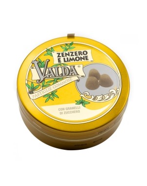 Valda
zenzero e limone
pastiglie gommose
con granelli di zucchero
confezione di latta 50 g