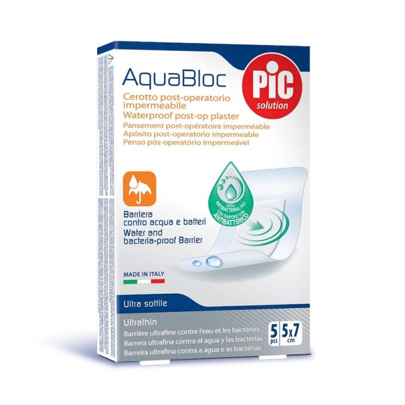 PiC solution
AquaBloc
Cerotto post operatorio impermeabile
barriera contro acqua e batteri