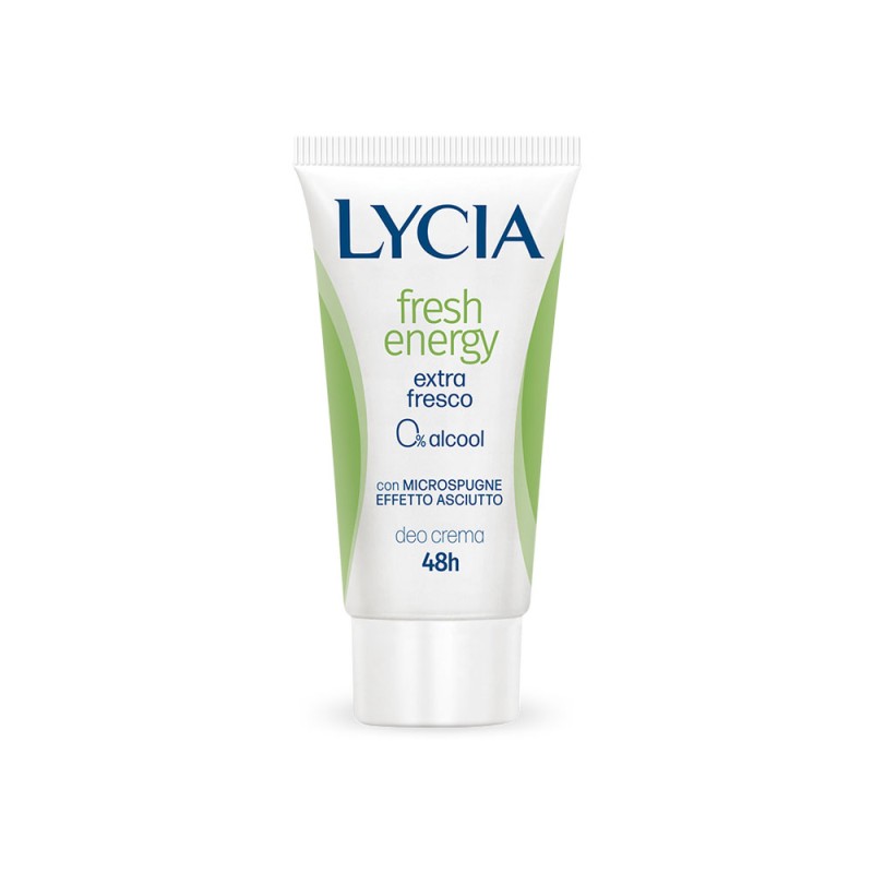 Lycia
Fresh Energy
deo crema
extra fresco | 48h
0% alcool | con microspugne effetto asciutto