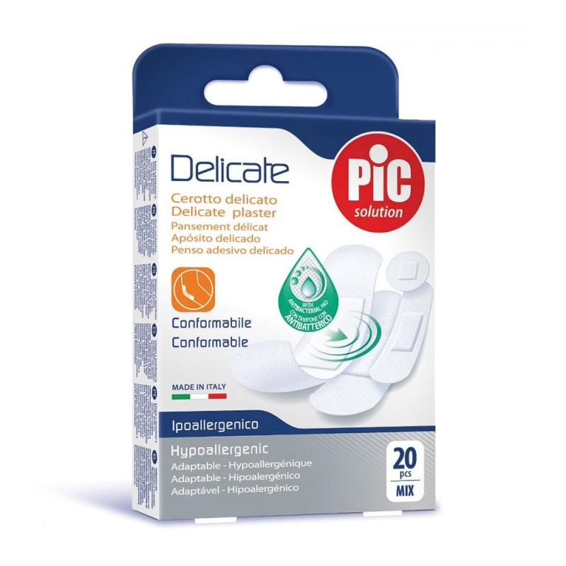 Pic solution
Delicate
cerotto delicato
conformabile
ipoallergenico
confezione mix da 20 pezzi
