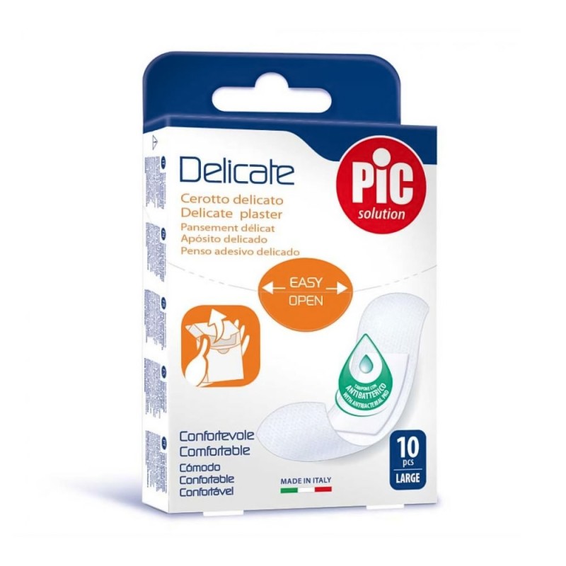 PiC solution
Delicate
cerotto delicato
tampone con antibatterico
confortevole
formato 25x72 mm (large) 10 pezzi