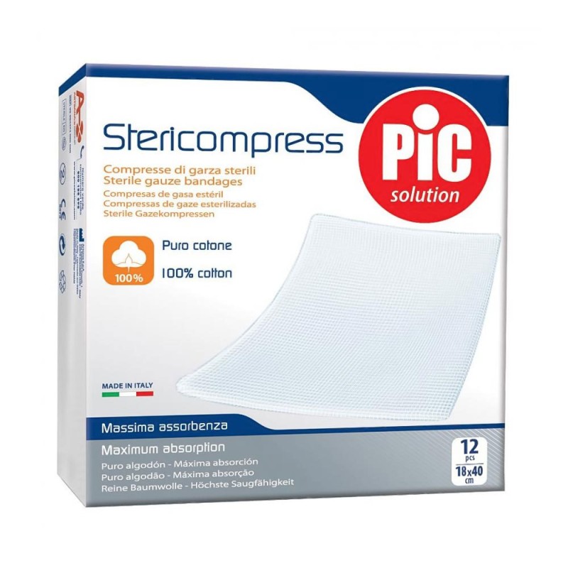 PiC solution
Stericompress
compresse di garza sterili
100% puro cotone
massima assorbenza