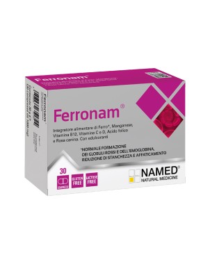 Ferronam
Integratore alimentare di ferro*, manganese, vitamina B12, vitamina C e D, acido folico e rosa canina.