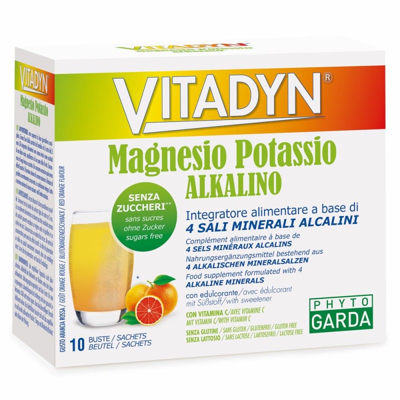 Vitadyn
Magnesio e Potassio Alkalino
Integratore alimentare a base di 4 sali minerali alcalini