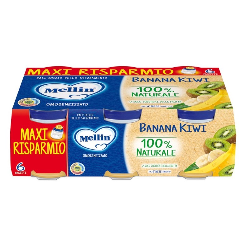 Mellin
omogeneizzato
banana e kiwi
100% naturale
4 mesi+