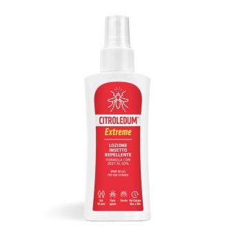 Citroledum
Extreme Spray
Lozione insetto repellente
Formula con deet al 50%
spray no gas per uso cutaneo