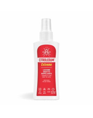 Citroledum
Extreme Spray
Lozione insetto repellente
Formula con deet al 50%
spray no gas per uso cutaneo