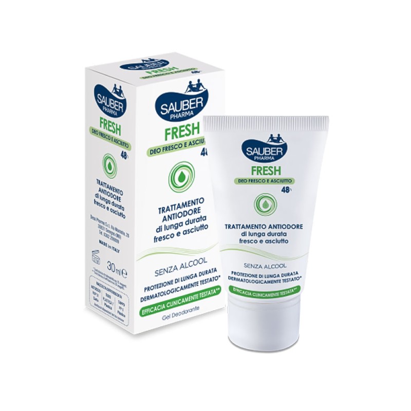 Sauber Pharma
FRESH Deo fresco e asciutto
Gel deodorante
Trattamento antiodore di lunga durata fresco e asciutto