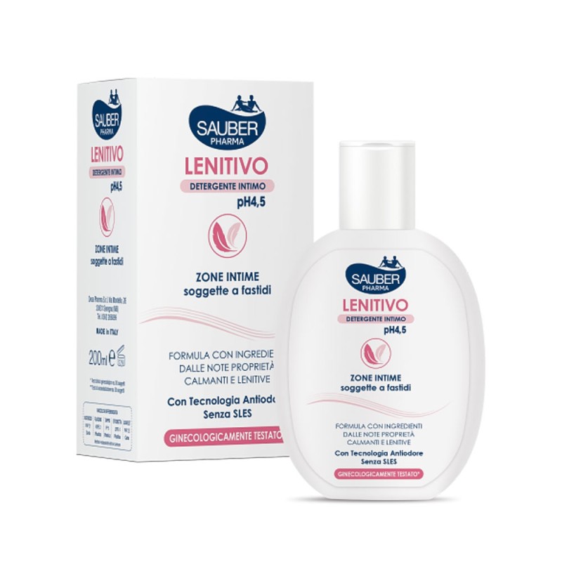 Sauber Pharma
Lenitivo
Detergente intimo lenitivo pH 4,5
Zone intime soggette a fastidi