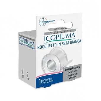 Icopiuma
rocchetto in seta bianca
Ipoallergenico | traspirante | ritagliabile a misura
formato 5 m x 2,5 cm