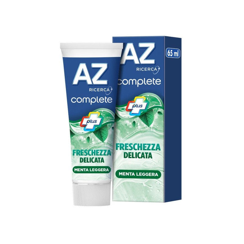 AZ
Complete Plus
Freschezza Delicata
dentifricio
gusto menta leggera
tubo da 65 ml