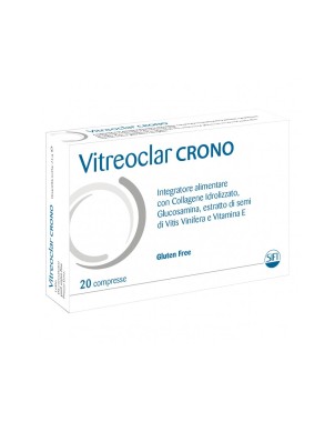 Vitreoclar crono
Integratore alimentare con collagene idrolizzato, glucosamina, estrati di semi di vitis vinifera e vitmina E