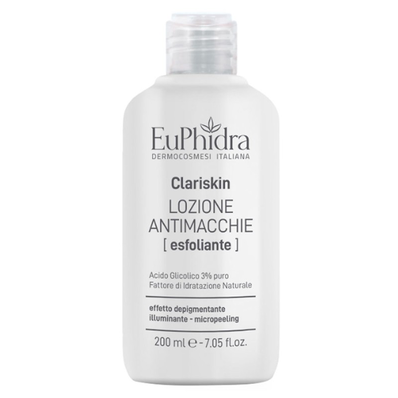 EuPhidra
Clariskin
Lozione Antimacchie
con acido glicolico 3% puro | fattore di idratazione naturale
