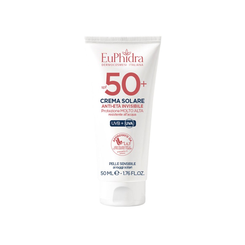 EuPhidra
Crema Solare
Anti-età invisibile
SPF 50+ protezione molto alta | UVB + UVA
pelle sensibile ai raggi solari