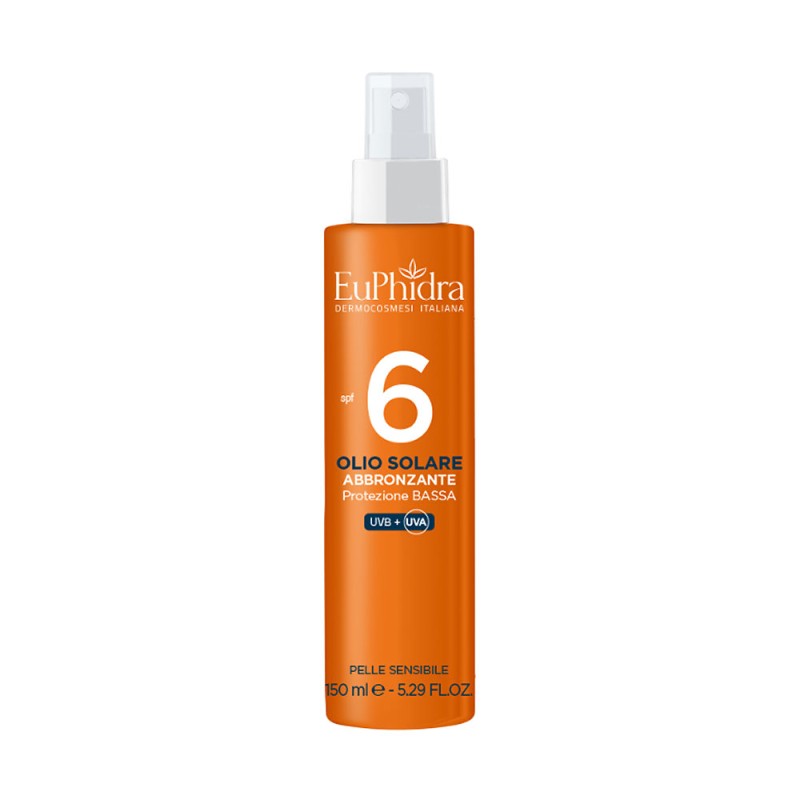 EuPhidra
Olio Solare
SPF 6 (protezione bassa) UVB + UVA
abbronzante
pelle sensibile