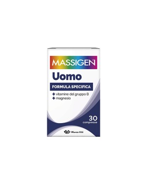 Massigen
Uomo
formula specifica
+vitamine del gruppo B
+ magnesio
pilloliera da 30 compresse