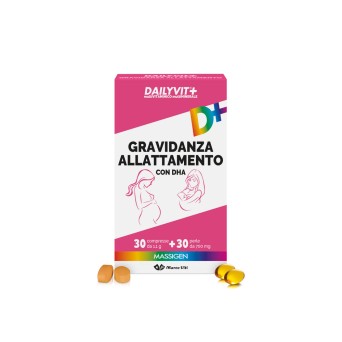 Massigen
gravidanza allattamento
con DHA
confezione da 30 compresse rivestite + 30 perle