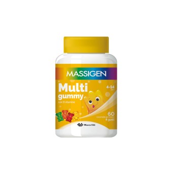 Massigen
Multi gummy
con 9 vitamine
4 gusti (fragola, arancia, mela, limone)
4-14 anni
confezione da 60 caramelle gommose