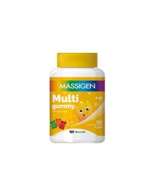 Massigen
Multi gummy
con 9 vitamine
4 gusti (fragola, arancia, mela, limone)
4-14 anni
confezione da 60 caramelle gommose
