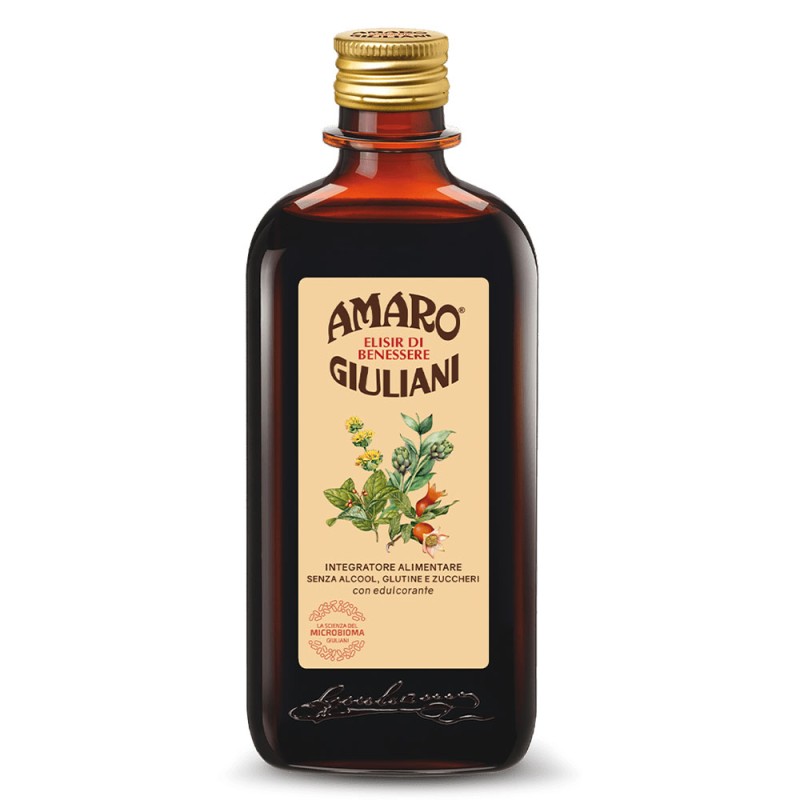 Amaro Giuliani
Elisir di benessere
senza alcool | senza glutine | senza zuccheri | con edulcorante
bottiglia da 300 ml