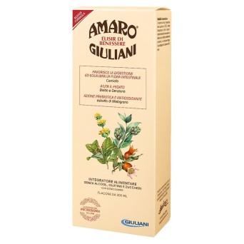 Amaro Giuliani
Elisir di benessere
senza alcool | senza glutine | senza zuccheri | con edulcorante
bottiglia da 300 ml