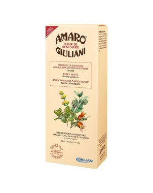 Amaro Giuliani
Elisir di benessere
senza alcool | senza glutine | senza zuccheri | con edulcorante
bottiglia da 300 ml