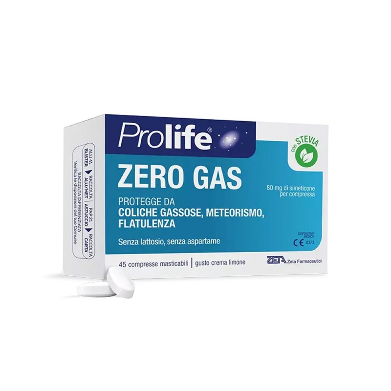 Prolife
Zero Gas
Protegge da coliche gassose, meteorismo, flatulenza
80 mg di simeticone per compresse