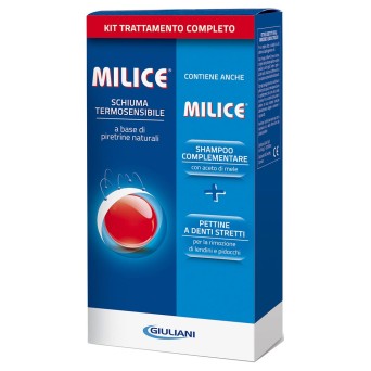 Milice kit trattamento completo pidocchi schiuma, shampoo e pettine