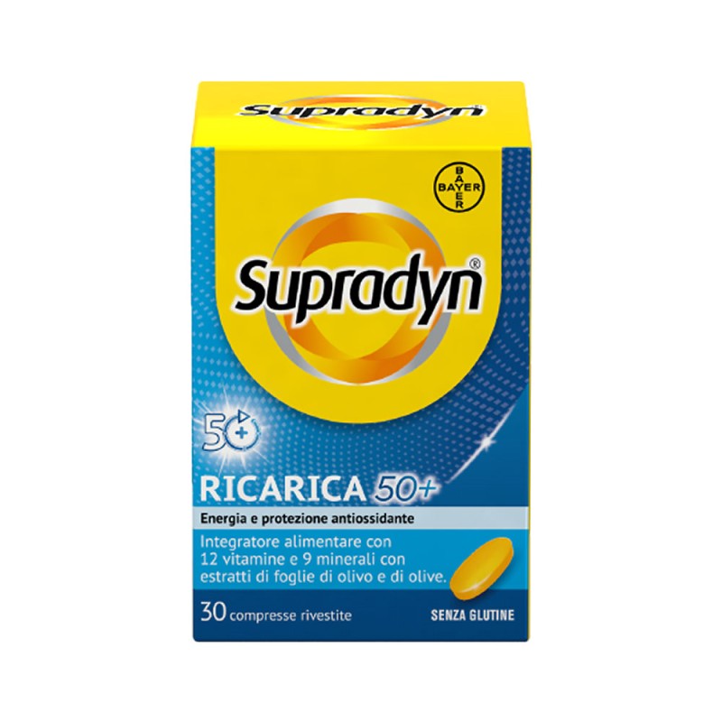 Supradyn
Ricarica 50+
Energia e protezione antiossidante
Integratore alimentare con 12 vitamine e 9 minerali
