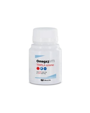 Omega3 VITI
tripla azione
con EPA 150 mg e DHA 100 mg
barattolo 60 perle soft gel da 700 mg