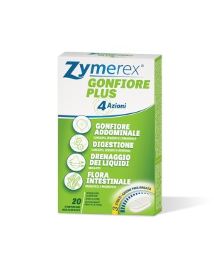Zymerex Gonfiore Plus 20 compresse gonfiore addominale, digestione, drenaggio dei liquidi, flora intestinale.