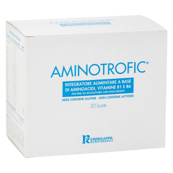 Aminotrofic 30 bustine integratore alimentare a base di aminoacidi, Vitamina B1 e Vitamina B6