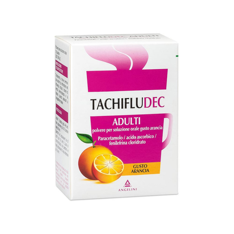 Tachifludec 10 bustine arancia indicato nel trattamento dei sintomi del raffreddore e dell’influenza