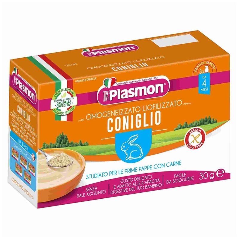 Plasmon
Omogeneizzato Liofilizzato
Coniglio
4 mesi+
Confezione 3 vasetti da 10 g