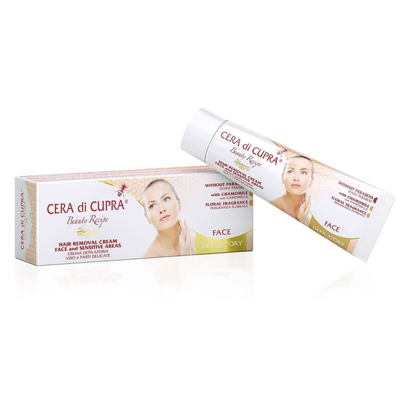 Cera di cupra crema depilatoria viso e parti delicate Senza parabeni, con camomilla, fragranza floreale.