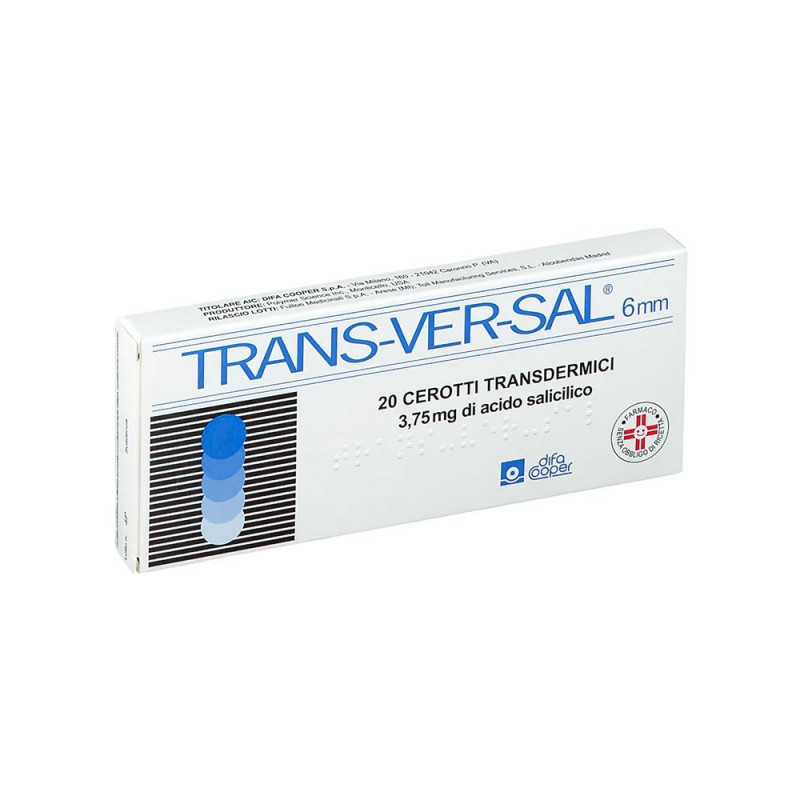 Transversal 20 patches indicated for the treatment of common warts, calluses and corns.