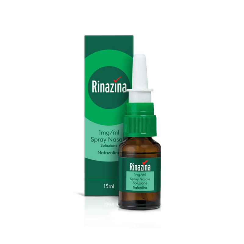 Rinazina Spray Nasale 15 ml indicato per alleviare la congestione nasale causata da raffreddore, rinite allergica e sinusite.